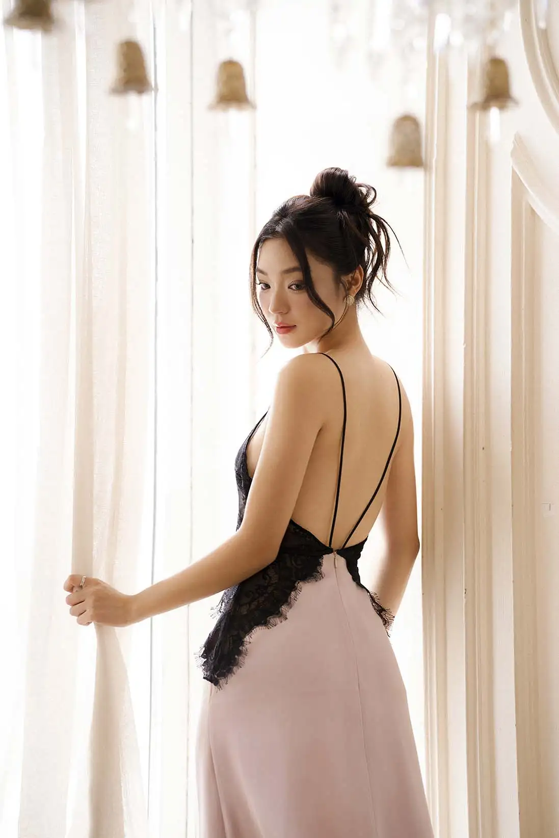 Celeste - Lace Bodice Satin Midi Slip Dress