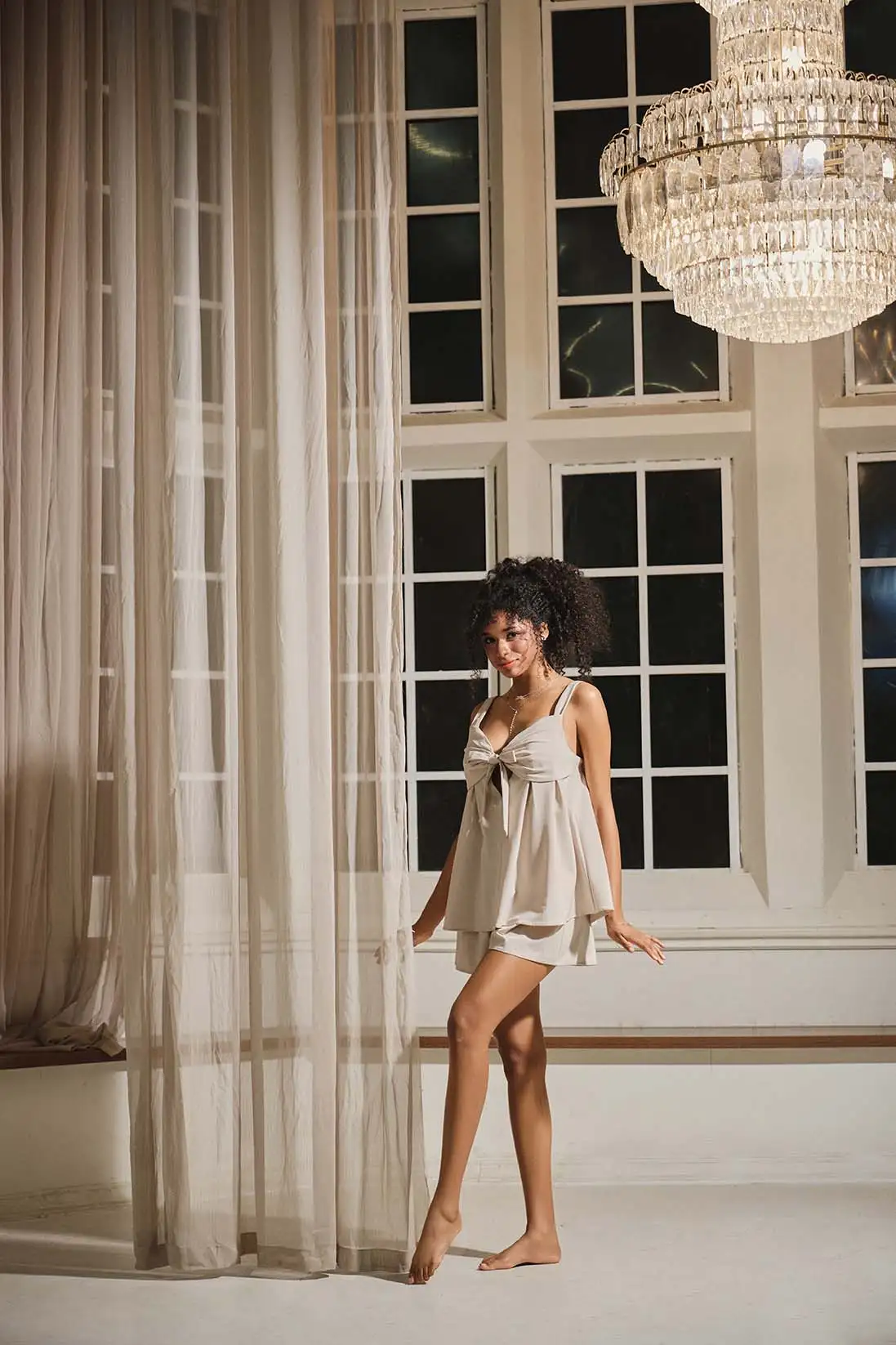 Mira Dusk – Bow-Front Babydoll Top & Soft Shorts Set