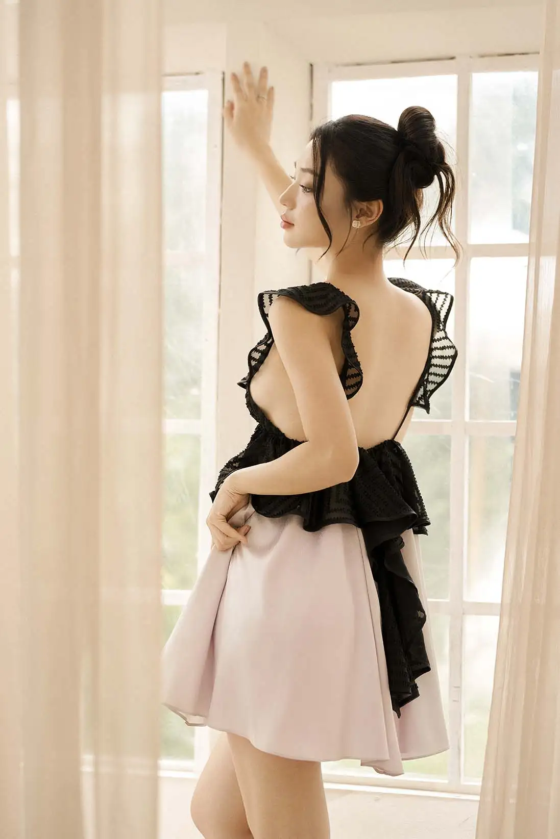 Celeste Butterfly - Ruffled Mesh Top & Flowy Satin Skirt Set