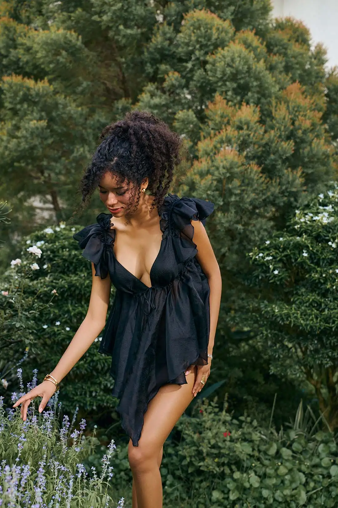 Midnight Lace - Deep V-Neck Lace Blouse & Matching High-Waist Panties Set